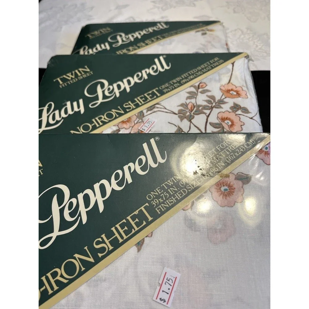 3 NOS Vtg Lady Pepperrel Floral Japanese Garden Twin Sheets USA
